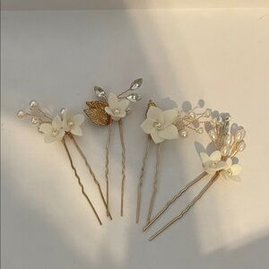 Elegant Cream and Gold Hair Pins
